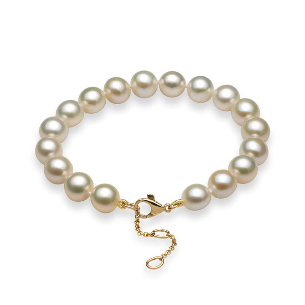 Buy 14 KT Gold 7-7.5mm AAA Japanese Cultured Akoya Pearl Bracelet Online in  India - Etsy